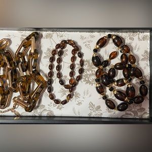 Tortoiseshell/Brown/gold toned statement necklace lot, Iris Apfel style